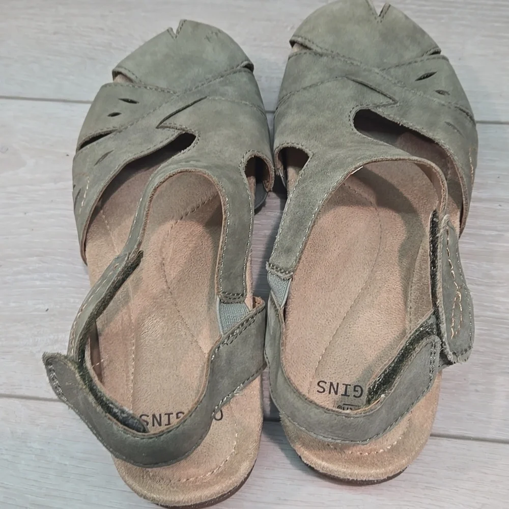Earth Origins Women's Birdine Green Leather Sandals Shoes Sz 8M